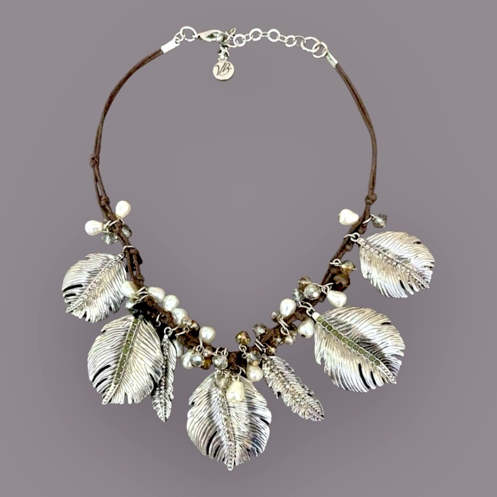 Vera Bradley Feather Statement Necklace with Pearls & Crystals